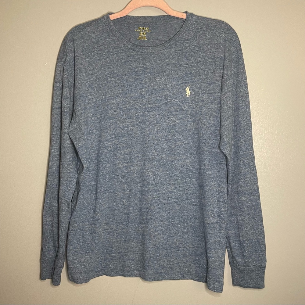 POLO RALPH LAUREN SZ/SM 100% COTTON Crew Neck Long Sleeve Heather Blue Shirt